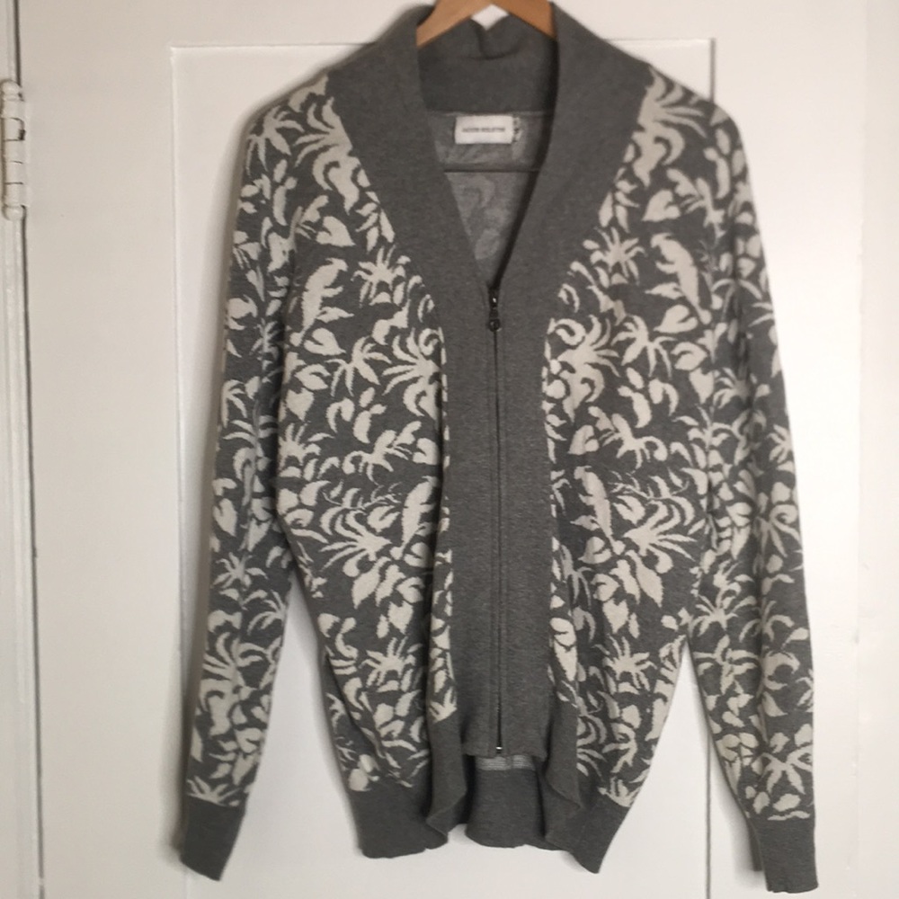 Jacob Holston grey and white zipper down sweater